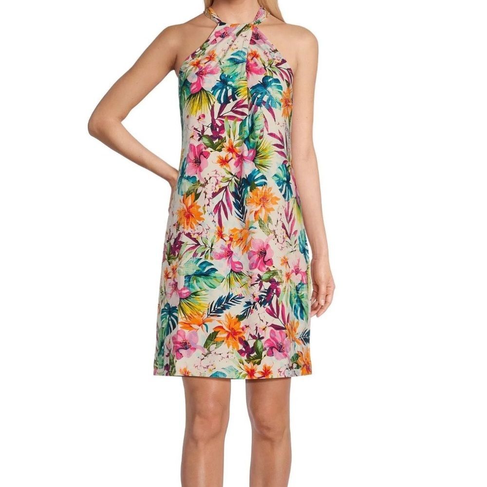 New Tommy Bahama Floral Halter Neck Dress Women’s Size XS in Vintage White